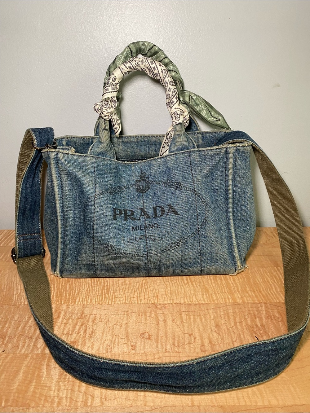 Prada Blue Denim Tote two way, perfectly distressed